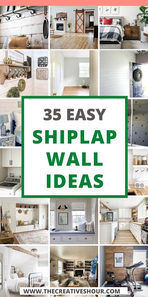 Shiplap walls have become a symbol of modern interior design, effortlessly blending rustic charm with contemporary elegance. Whether you're envisioning a cozy living room, a serene bedroom, a stylish kitchen, a spa-like bathroom, an inviting entryway, a productive office, or a unique vertical installation, shiplap walls offer endless possibilities to transform your space. Shiplap Wall Diy, Shiplap Paneling, Farmhouse Accent Wall, White Shiplap Wall, Stained Shiplap, Accent Wall In Kitchen, Shiplap Bathroom, Shiplap Ceiling, Shiplap Bathroom Wall