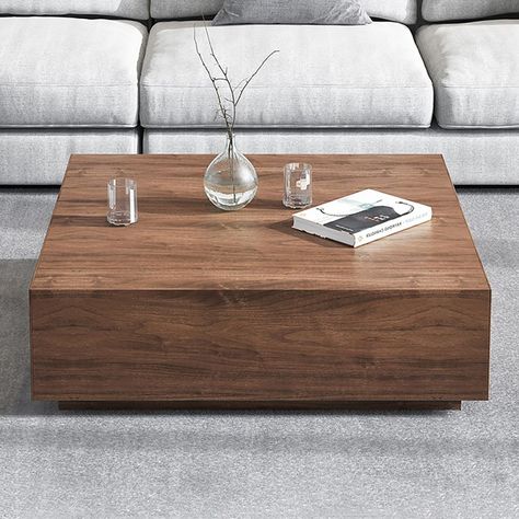 Walnut Square Coffee Table with Storage in MDF & Metal Wooden Accent Table Modern Coffee Tables, Square Wooden Coffee Table, Coffee Table With Storage, Square Wood Coffee Table, Wooden Coffee Table, Coffee Table Rectangle, Coffee Table Wood, Coffee Table Square, Coffee Table Design