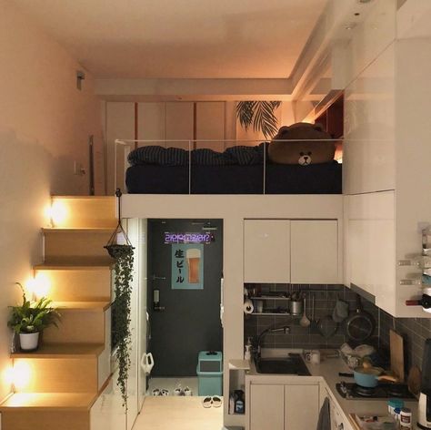 Small Flats, One Room Apartment, Loft Apartment, Small Apartment Design, Loft Apartment Aesthetic, Korean Apartment, Korean Apartment Interior, Apartment Layout, Small Apartments