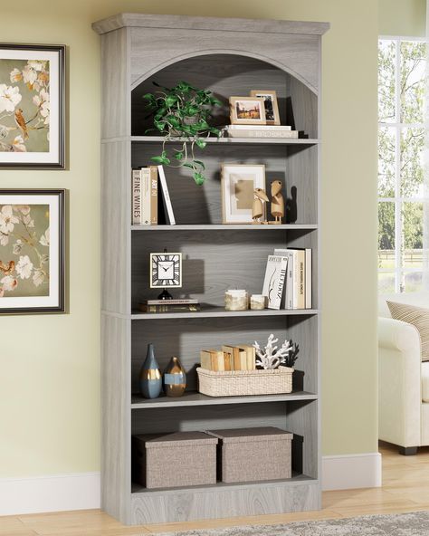PRICES MAY VARY. 【5-Tier Tall Bookcase】: Overall size: 29.53” L * 11.81” W * 70.86” H. Such a 5-tier open bookshelf can meet your various storage needs. Provides ample vertical storage without taking up too much floor space. Places anywhere in your home for convenience and beauty. 【Full Wood Material】: Made of thick particleboard with a waterproof melamine finish, The design with gray color blend allows the wooden library bookcase to effortlessly blend into any decorating style. The full contact Home, 5 Shelf Bookcase, Tall Bookshelves, Open Bookshelves, White Bookshelves, Tall Bookcases, Adjustable Shelving, Storage Shelves, Library Bookshelves