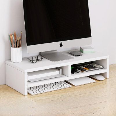 Overall solid smooth veneer meticulous edge sealing Colour: White Diy, Desk Storage, Dual Monitor Stand, Desk Organization, Computer Stand, Storage Rack, Monitor Stand, Desk Inspo, Global Office Furniture