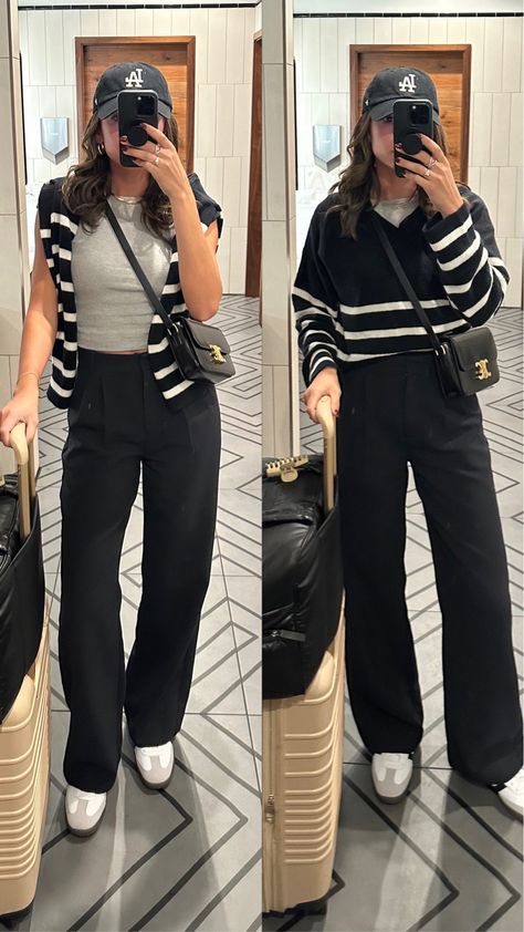 Outfits, Wide Leg Black Pants Outfit, Trouser Pants Outfits, Wide Leg Black Jeans Outfit, Trouser Outfits, Jeans Travel Outfit, Wide Leg Pants Outfit, Black Wide Leg Pants Outfit, Wide Leg Trousers Outfit
