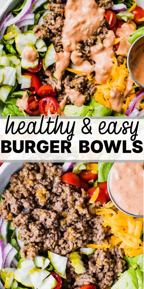Essen, Healthy Hamburger, Burger Bowl, Burger Bowls, Low Carb Burger, Healthy Bowls Recipes, Healthy Ground Beef, Healthy Beef Recipes, Healthy Burger