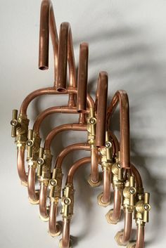 It's made of 15x1mm copper pipe and bronze fittings perfectly welded and sealed. The stop valves are high quality forged brass. #copper #pipe #steampunk #industrial #deckmount #wallmount #bronze #handmade #faucet #tap #robinet #scandinavian #antique #period #brutalist #kitchen #bathroom Industrial, Copper Pipe Taps, Copper Taps, Copper Faucet, Industrial Steampunk, Faucet, Wall Mount, Steampunk Bathroom, Fixtures