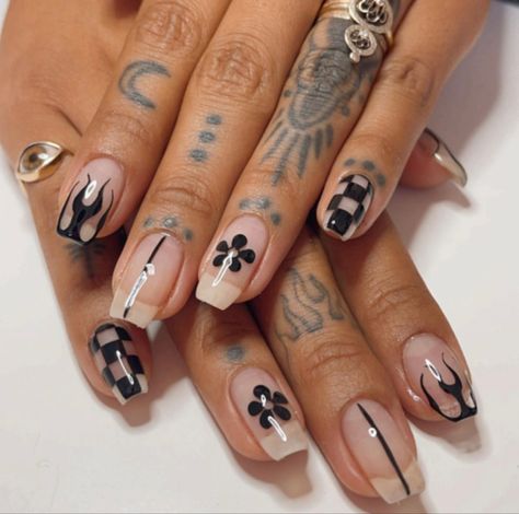 Tattoos, Mix Match Nails, Funky Nail Designs, Checkered Nails, Clear Nails With Design, Short Acrylic Nails Designs, Trendy Nails, Nail Inspo, Nails Design
