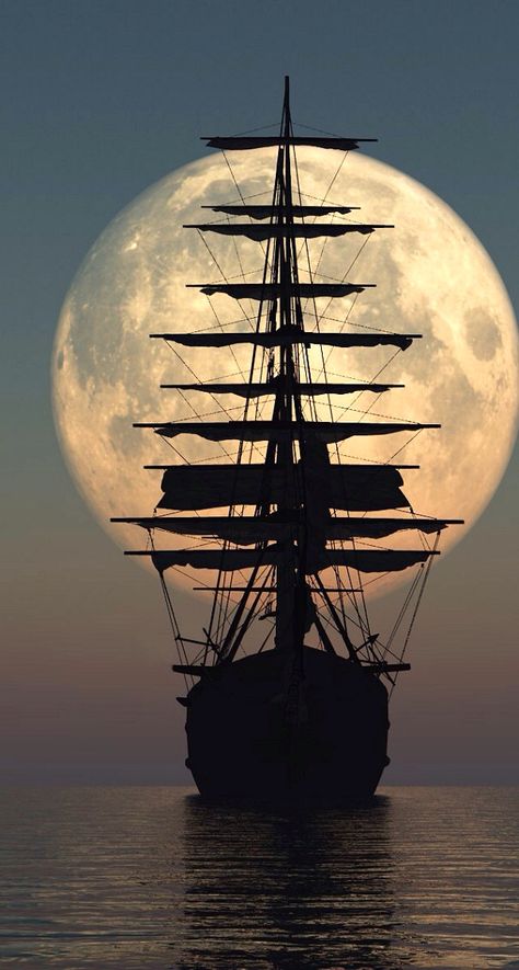 Pirate ship by moonlight Beautiful, Fotos, Resim, Mare, Bad, Fotografie, Awesome, Ilustrasi, Moon