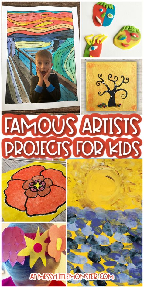 Famous artists for kids. Fun art projects for kids. Art, Pre K, Art Lessons For Kids, Art Activities For Kids, Kids Art Projects, Teaching Art, Art Lessons Elementary, Preschool Art Projects, Kindergarten Art Lessons