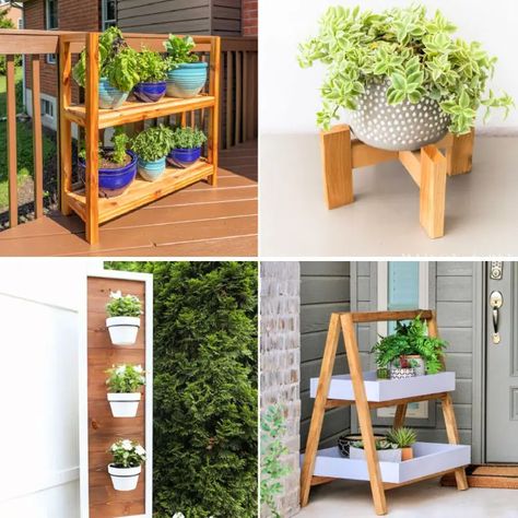 Find 40 free DIY plant stand plans that come with detailed instructions and materials. Find all type of wooden plant stand to concrete stand. Crafts, Interior, Diy, Ideas, Wood Projects, Gardening, Diy Plant Stand, Wooden Plant Stands, Tall Plant Stands