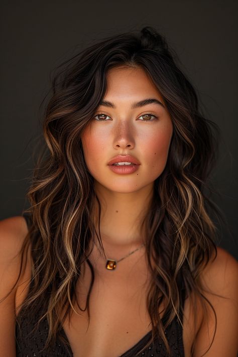 92+ Gorgeous Dark Brown Hair with Highlights Ideas! Balayage, Highlights, Dark Brown Hair, Black Brown Hair, Golden Highlights Brown Hair Sun Kissed, Dark Brown Hair Balayage, Auburn Brown, Brown Hair Colors, Hair Color For Warm Skin Tones