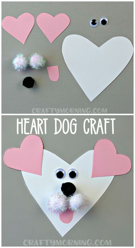 Here's an adorable heart shaped dog valentines day craft for the kids to make! Easy art project for valentines. (heart shaped animal craft) #heartcrafts #heartshapedcrafts #animalcrafts #dogcrafts #puppycrafts #valentinesday #valentinesdaycrafts #craftymorning Pre K, Diy, Crafts, Basteln Mit Kindern, Kinder, Basteln, Knutselen, Hobby, Valentine Crafts For Kids