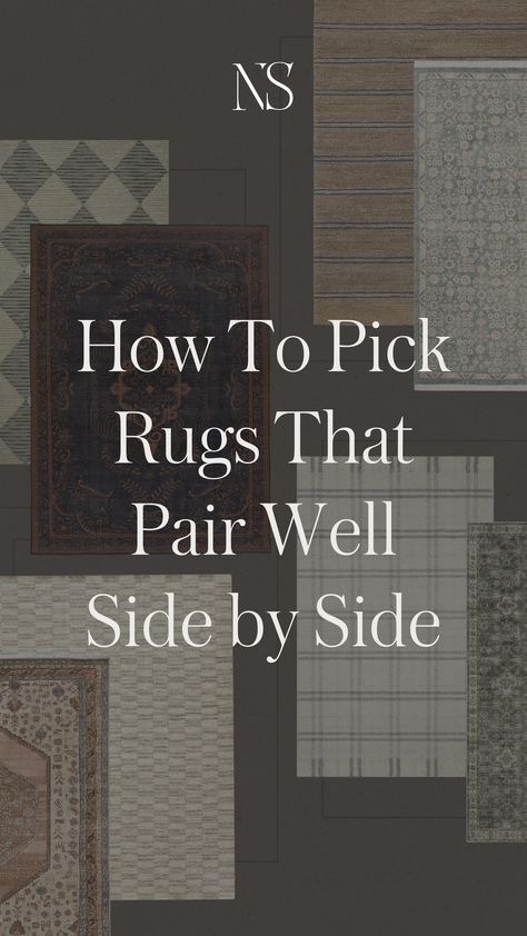 How to mix multiple rugs in an open concept or closed concept home. Rugs that look good side by side. How to pick rugs that look good near each other. Rug pairing recommendations from a designer. How to mix and match patterned rugs in your home. How to pick a color palette for multiple rugs. #rugpairings #mixingrugs #interiodesigntips #rugs Budget friendly rugs. Home Décor, Design, Coordinating Rugs Open Floor Plan, Rugs In Living Room, Rug Placement, Coordinating Area Rugs Open Concept, Multiple Rugs In Open Floor Plan, Multiple Rugs In One Room, Rug Deals