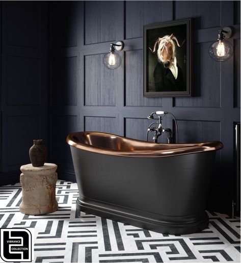 Copper and Vanto Black Bath Tub-Handcrafted from 100% Natural Copper. Artisans have been hammering baths into shape for almost 300 years. These baths are unique and manufactured in the traditional methods. Bath, Art Deco, Copper Tub Bathroom, Copper Bathtubs, Black Bathroom Sink, Copper Bath, Copper Tub, Black Bathtub, Clawfoot Tubs