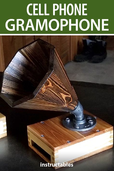 This wooden gramophone works as a passive cell phone amplifier.  #Instructables #workshop #woodshop #woodworking #trigonometry #gift #speaker #audio #cellphone Workshop, Gadgets, Cell Phone Speakers, Diy Speakers, Wooden Speakers, Wood Speakers, Cell Phone, Woodworking Videos, Woodworking Materials