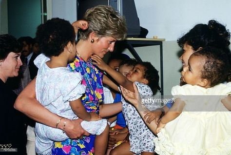 Diana, Princess of Wales visits a hostel for abandoned children in Sao Paulo, Brazil, many of them HIV positive or suffering from AIDS Queen, People, Duchess Of Cambridge, Michael Jackson, Lady, Princess Diana, Princes Diana, Princess Charlotte, Princess Of Wales