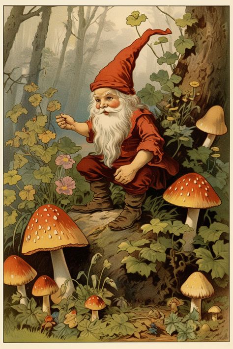 8 Funny Gnomes Clipart! - The Graphics Fairy Wonderland, Art, Illustrators, Gnome Images, Funny Gnomes, Gnomes, Mushroom Art, Gnomes Book, Happy Art
