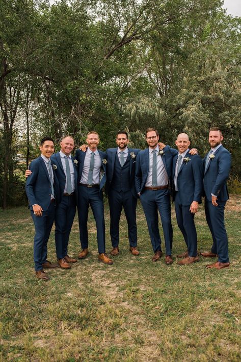 Groomsmen in Navy Blue suits for a dusty blue wedding in Fort Collins, Colorado. #dustybluewedding #navybluesuit #FortCollinsWedding Wedding Suits, Groom And Groomsmen, Groom Wedding Attire, Wedding Suits Groom, Blue Suit Wedding, Wedding Groomsmen Attire, Mariage, Groom And Groomsmen Suits, Hochzeit