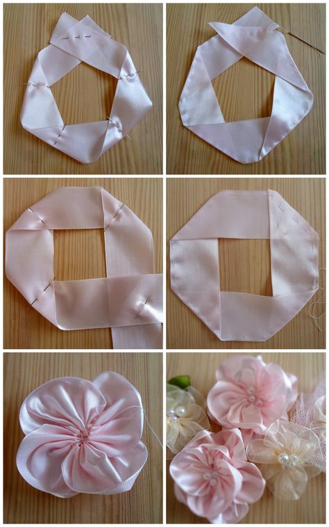 Silk Ribbon Embroidery, Origami, Ribbon Flower Tutorial, Ribbon Work, Fabric Flower Tutorial, Ribbon Flower, Ribbon Flowers, Ribbon Embroidery Tutorial, Fabric Flowers Diy