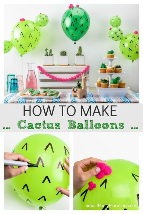 Fun and easy DIY cactus balloons that are perfect for summer or Mexican fiesta party decor. They make the perfect centerpiece or help to make a party table backdrop. Kids will fall in love with these cactus balloons and will delight in making them for their party. Party Favours, Fiesta Party, Fiesta Party Decorations, Mexican Party Theme, Fiesta Birthday Party, Party Themes, Mexican Birthday Parties, Fiestas, Fiesta Theme Party