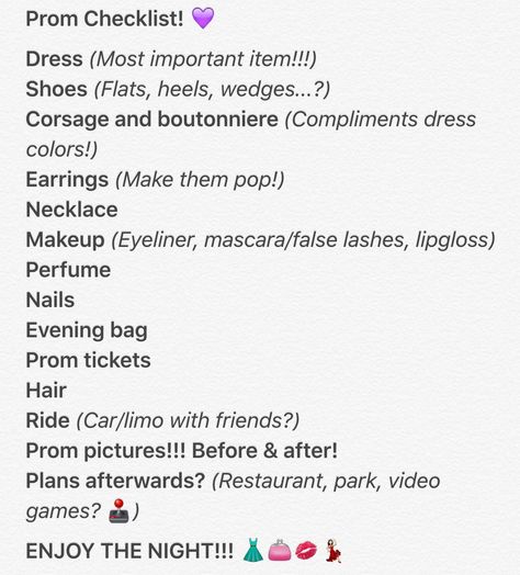 My 2016 Prom Checklist. Gotta make sure everything's perfect! Prom, Queen, Glow, Prom Prep List, Prom Checklist, Prom Necessities, Prom Planning Checklist, Prom Guide, Prom Prep