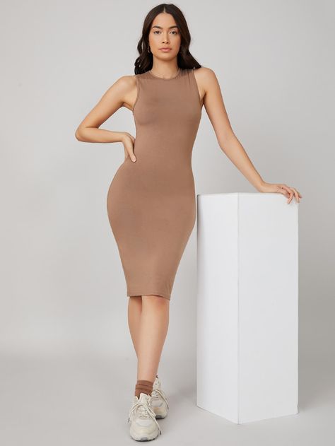 Solid Bodycon Dress | SHEIN Outfits, Casual, Cami Dress, Maxi Dress Outfit, Basic Bodycon Dress, Bodycon Dress, Maxi Dress, Hem Dress, Maxi Outfits