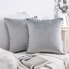 These Phantoscope Silky Velvet Series Pom Pom Decorative Throw Pillows will refresh your home with their chic design and soft touch and make your home even more lovely and stylish. These cute throw pillows are available in 4 sizes (12 inchx20 inch, 18 inchx18 inch, 20 inchx20 inch, and 22 inchx22 inch) and 12 colors (Black, White, Pink, Green, Orange, Grey, Yellow, Purple, etc.). These durable pillows come with both pillowcases and inserts made of high-quality and eco-friendly polyester. Their s Tela, Sofas, Decorative Throw Pillows, Velvet Throw Pillows, Yellow Pillows, Decorative Pillows, Yellow Pillow Covers, Decorative Throw Pillow Covers, Grey Throw Pillows