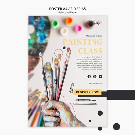 Painting classes for kids and adults fly... | Free Psd #Freepik #freepsd #flyer #poster #template #paint Pamphlet Design, Class Poster Design, Flyer Design, Painting Classes, Poster Frame, Art Class Posters, Art Courses, Ad Design, Drawing Class