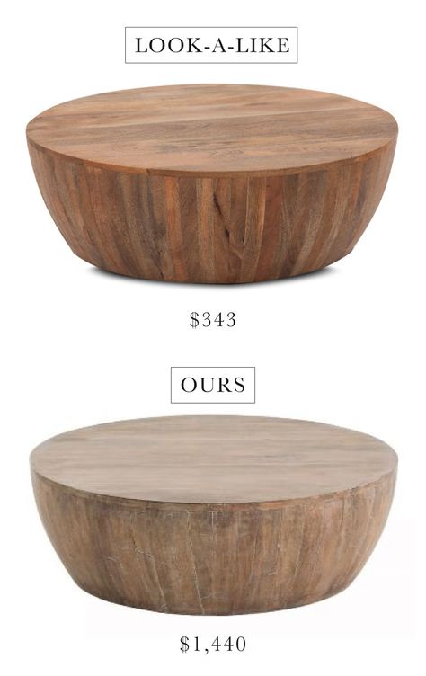 IN STOCK ALERT: The Arteriors Jacob Coffee Table Look-A-Like is back! - Chris Loves Julia Coffee Table Styling, Coffee Table Wood, Round Wood Coffee Table, Round Coffee Table, Coffee Table Design, Solid Coffee Table, Drum Coffee Table, Decorating Coffee Tables, Living Room Decor