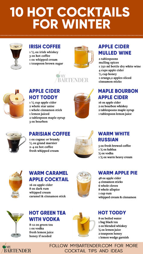 Hot Cocktails For Winter Rum, Hot Toddy, Hot Whiskey Drinks Winter Cocktails, Hot Whiskey Drinks, Warm Whiskey Drinks, Hot Liquor Drinks, Hot Alcoholic Coffee Drinks, Hot Drinks With Alcohol, Hot Alcoholic Drinks