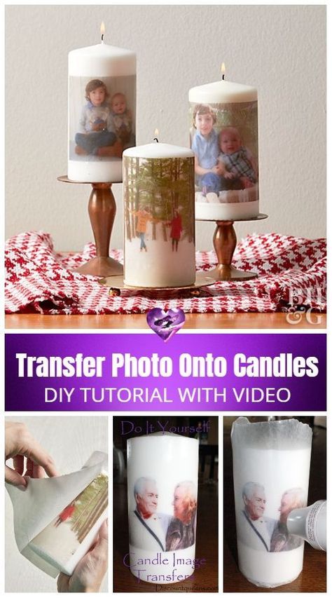 How to Transfer Photo Onto Candles DIY Tutorial Decoupage, Diy, Home-made Candles, Candle Transfer, Personalized Candles Diy, Diy Photo Candles, Diy Candles, Candle Image Transfer, Diy Candles Easy