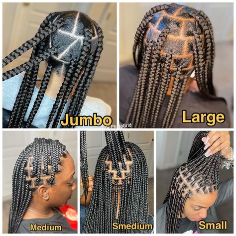 Knotless Braid Specialist on Instagram: “Here is my Size Guide/Chart😘 . . @rebelxclusive_ @thebraidproducer @fourpointfivenow . #knotlessplaits #dmvbraider #smallknotlessbraids…” Box Braids, Braided Hairstyles, Box Braids Parting Guide, Big Box Braids Hairstyles, Braided Cornrow Hairstyles, Box Braids Hairstyles, Box Braids Hairstyles For Black Women, Box Braid Styles, Cute Braided Hairstyles
