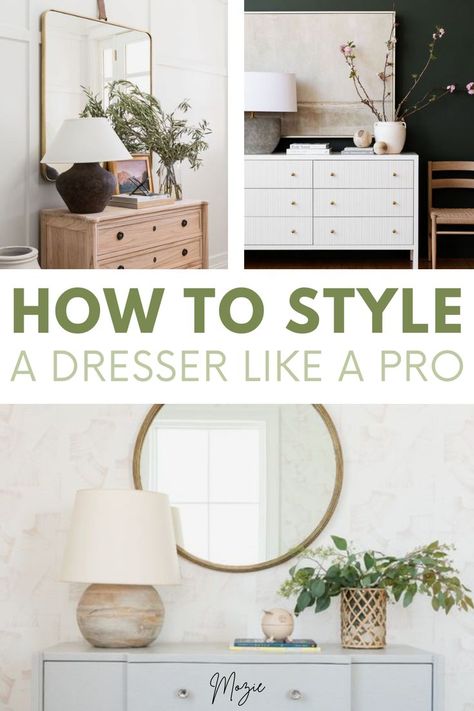 We're showing you exactly how to style a dresser six different ways! This is seriously the cutest dresser decor! Design, Home Décor, How To Style A Dresser, Tall Dresser Styling, Dresser Styling, Dresser Styling Bedroom, Dresser Top, Dresser Top Decor, How To Decorate A Dresser