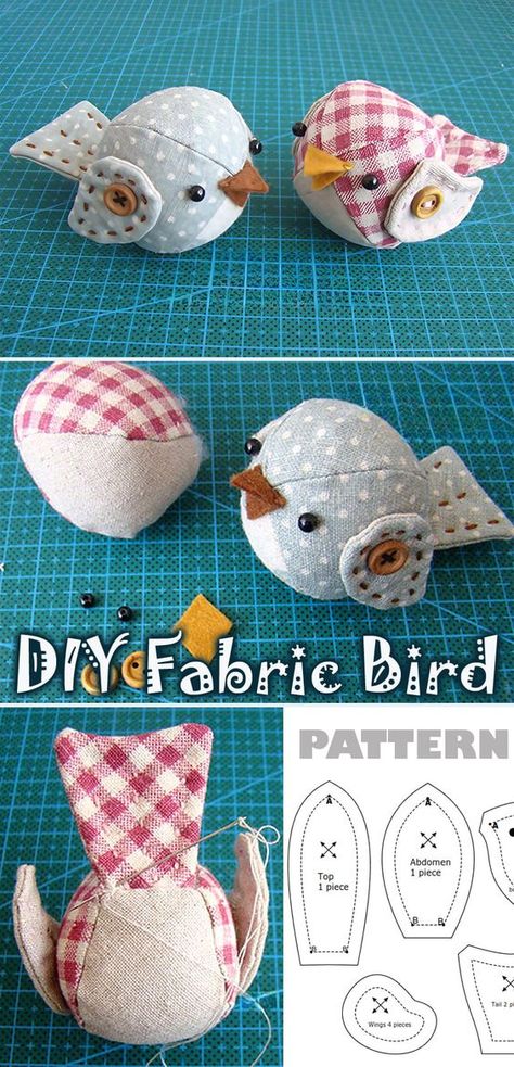 How to Make a Bird from Fabric Quilting, Diy, Crafts, Diy Fabric Bird, Diy Fabric Birds, Fabric Toys Diy, Felt Birds Ornaments, Felt Animal Patterns, Fabric Toys
