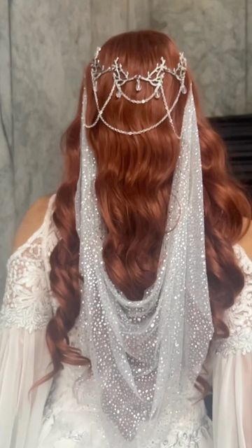FIREFLY PATH Couture Designer on Instagram: "✨ Ethereal Wedding Veil ✨ Bring a touch of fantasy to your special day with this stunning wedding veil. The design features delicate silver metal branches adorned with shimmering rhinestone fabric, perfect for creating an ethereal look for your elf-inspired wedding.🧝‍♀️✨ Model @milynnmoon #elven #weddingveil #elfwedding #elfcore #ethereal #fairytalewedding #glitter #sparkle #shimmer" Prom, Wedding Dress, Elvish Wedding Dress, Elven Wedding Dress, Elf Wedding Dress, Fairy Wedding Dress Fantasy, Aurora Wedding Dress, Fantasy Wedding Dress, Fantasy Wedding Dresses