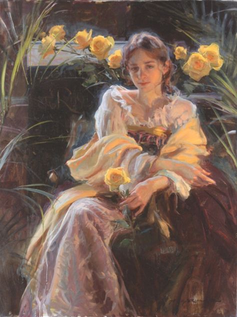 Daniel F Gerhartz - Yellow Rose Art, Art Girl, Art Reference Photos, Portrait Art, Ethereal Art, Resim, Pretty Art, Renaissance Art, Rennaissance Art