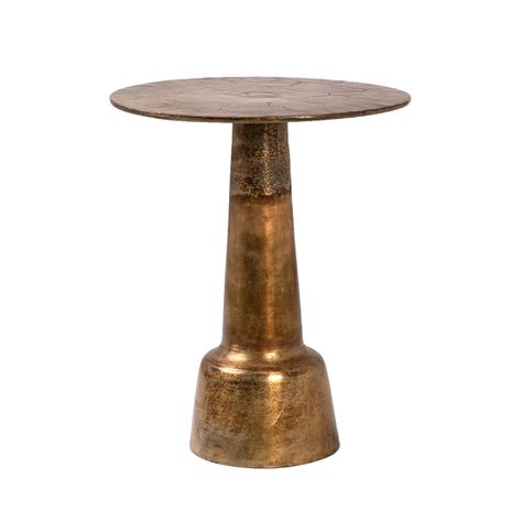 Brass finished pedestal side table.  Sturdy solid cast iron with beautiful brass finish. Perfect for use as an end table or side table.   Each piece unique with variations of finish / patina. Tables, Brass Side Table, Pedestal Side Table, Pedestal Table, Pedestal, Side Tables For Sale, Side Table, End Tables, Square Side Table