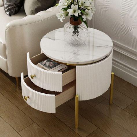 Side Table With Drawer, Side Table Design, Marble Side Tables, Side Table Styling, Marble End Tables, Furniture Side Tables, End Tables With Storage, Round Side Table, Modern Side Table