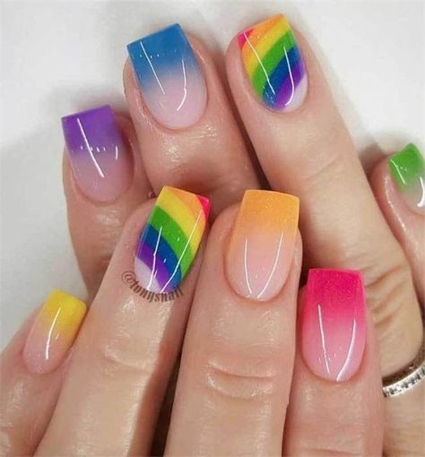 Refresh Your Spring Looks With Pastel Nails | Summer Nail 2023 Nail Designs, Acrylic Nail Designs, Nail Art Designs, Design, Easy Nail Art, Short Nail Designs, Rainbow Nails Design, Rainbow Nail Art Designs, Rainbow Nail Art