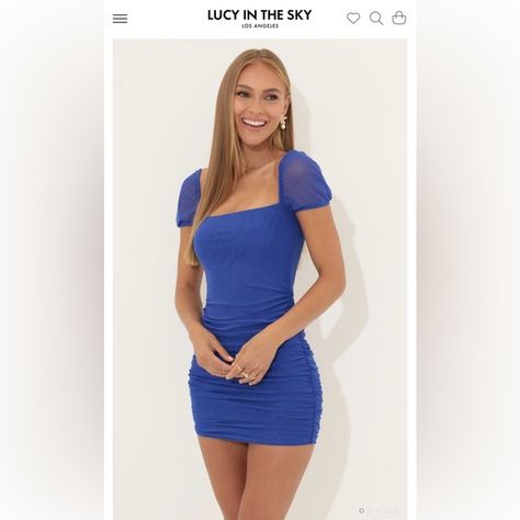 Lucy in the Sky bodycon, mini blue cap sleeve dress, small Haute Couture, Couture, Ruched Bodycon Dress, Bodycon Dress With Sleeves, Bodycon Dress, Tight Mini Dress, Blue Mini Dress, Short Sleeve Mini Dress, Capped Sleeve Dress