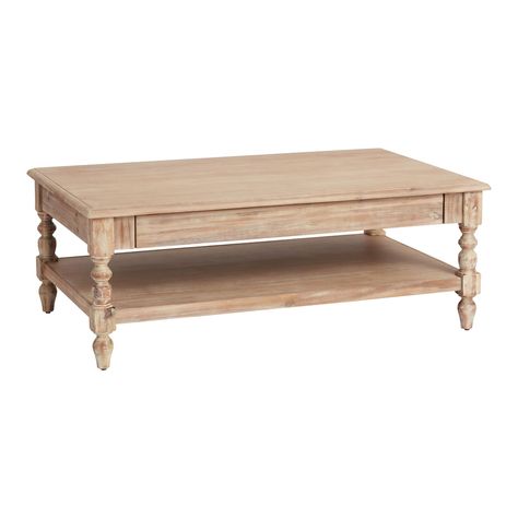 Furniture Crafted of natural wood with a weathered finish, our exclusive Everett coffee table impresses with its Victorian-inspired architectural good looks. A hidden drawer, an open shelf and a spacious rectangular tabletop bring ample storage space to your living room seating setup. With vintage-style sculptural legs and a subtly weathered rustic finish, this farmhouse table is versatile enough to complement a range of decor and furniture. Material: Wood, Color:Natural. Also could be used for Florida, Home, Home Décor, People, Coffee Tables, Decoration, Natural Wood Coffee Table, Coffee Table With Drawers, Coffee Table Wood