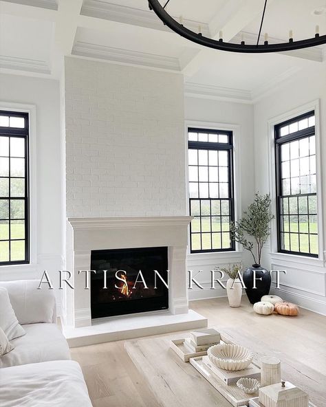 Limestone Fireplace mantel carved from real limestone in a modern farmhouse sunroom House Design, Design, Home, New Homes, House, Interieur, House Interior, Deco, Foyer