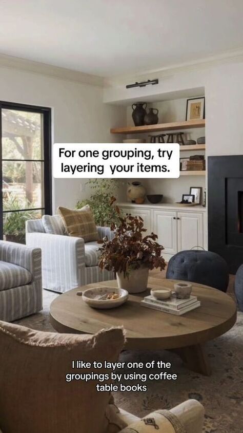 How to Style Decorations for Round Coffee Table | Redesign Decoration, Design, Home Organisation, Furniture Arrangement, Home Décor, Decorating Coffee Tables, Living Room Furniture Arrangement, Round Coffee Table Decor, Coffee Table With Chairs