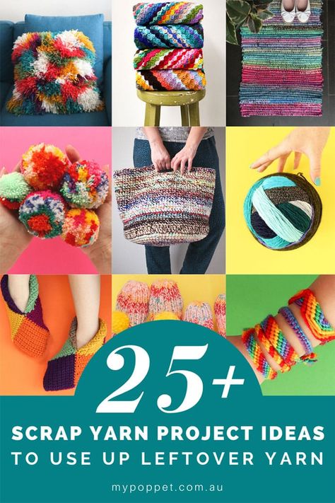 25 Scrap Yarn Projects to use up all those bits of Leftover Yarn | My Poppet Makes Crochet, Yarn Crafts, Upcycling, Amigurumi Patterns, Yarn Basket, Yarn Projects, Scrap Yarn Crochet, Yarn Projects Crochet, Leftover Yarn Project