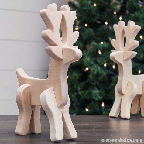 Transform scrap wood into a charming DIY tabletop reindeer with this easy tutorial. Perfect for the holidays and throughout the winter season. Wood Crafts, Wood Christmas Patterns, Wooden Christmas Crafts, Christmas Wood Crafts, Wooden Christmas Decorations, Wood Craft Patterns, Christmas Diy Wood, Scrap Wood Crafts, Wooden Crafts
