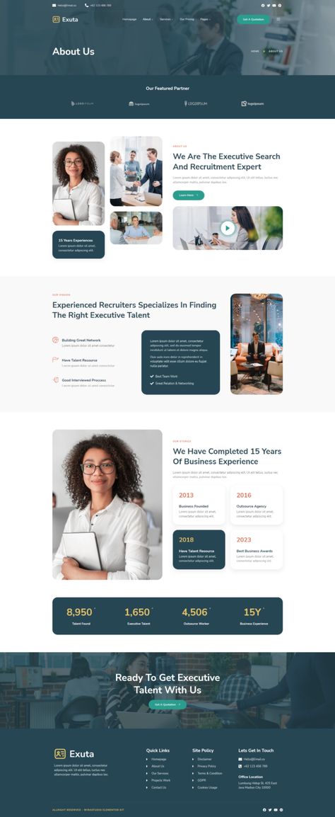 Exuta - Executive Search & Recruitment Service Elementor Template Kit Design, Ux Design, Website Layout, Web Design, Layout, Mvp, Figma, Graphic, Unique Website