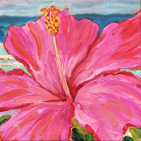 Pua Akala (Pink Hibiscus) 12 x 12 in. oil on deep cradled panel by RLOArtist Hawaii, Hawaiian, painting, floral, seascape Watercolour Paintings, Watercolour Flowers, Painting & Drawing, Hibiscus, Art, Hawaiian Art, Tropical Art, Hawaii Painting, Tropical Paintings
