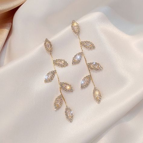 Brand New Diamonds Leaves Fashion Gold Plated Earrings Bijoux, Earrings, Fantasy Jewelry, Gold Fashion, Drop, Gold, Tiaras, Prom Jewelry, Cute Jewelry