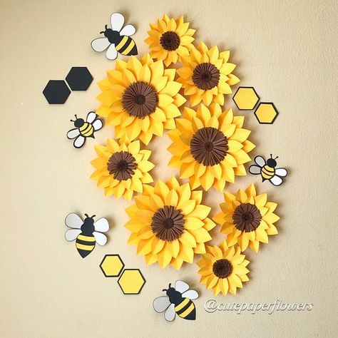 Decoration, Paper Flowers, Diy, Crafts, Bee Decor, Sunflower Decor, Sunflower Nursery, Sunflower Wall Decor, Bee Nursery
