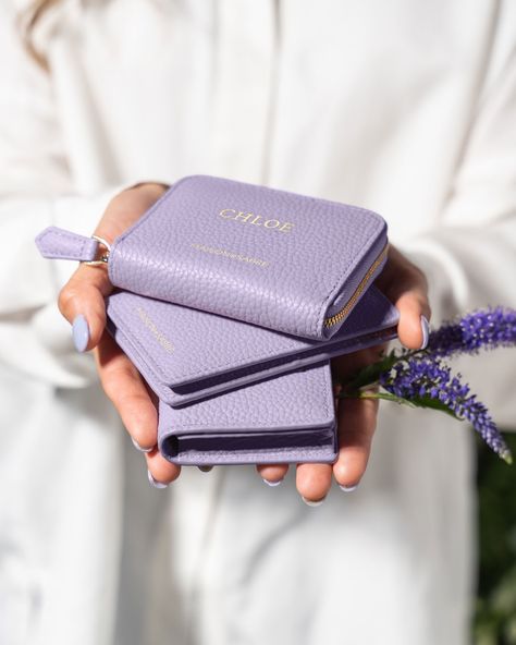 Limited Edition Lavender Purple Colourway now available across our full range of personalised leather goods. Instagram, Wallets, Purses, Bags, Wallets For Women, Personalised Leather Wallet, Wallet Lifestyle, Purses And Handbags, Personalized Accessories
