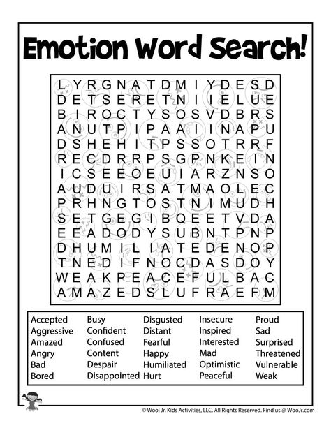Identifying Emotions Word Search for Kids | Woo! Jr. Kids Activities : Children's Publishing Therapy Worksheets, Counselling Activities, Coping Skills, Coping Skills Activities, Counseling Worksheets, Emotions Activities, Counseling Activities, Mental Health Activities, Child Therapy Activities