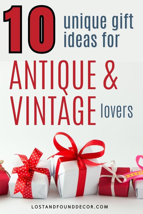 Do you have someone on your gift list that loves antiques and vintage decor? Here's a list of 10 unique antique gift ideas that any vintage fan will love. The list includes budget-friendly options and also ideas for more expensive antique gifts. Get all the ideas on my blog post as well as shopping links so you can start marking off your gift list. Packaging, Vintage, Gift Ideas, Ideas, Gift Baskets, Diy, Antique Gift, Vintage Gifts Ideas, Vintage Gifts